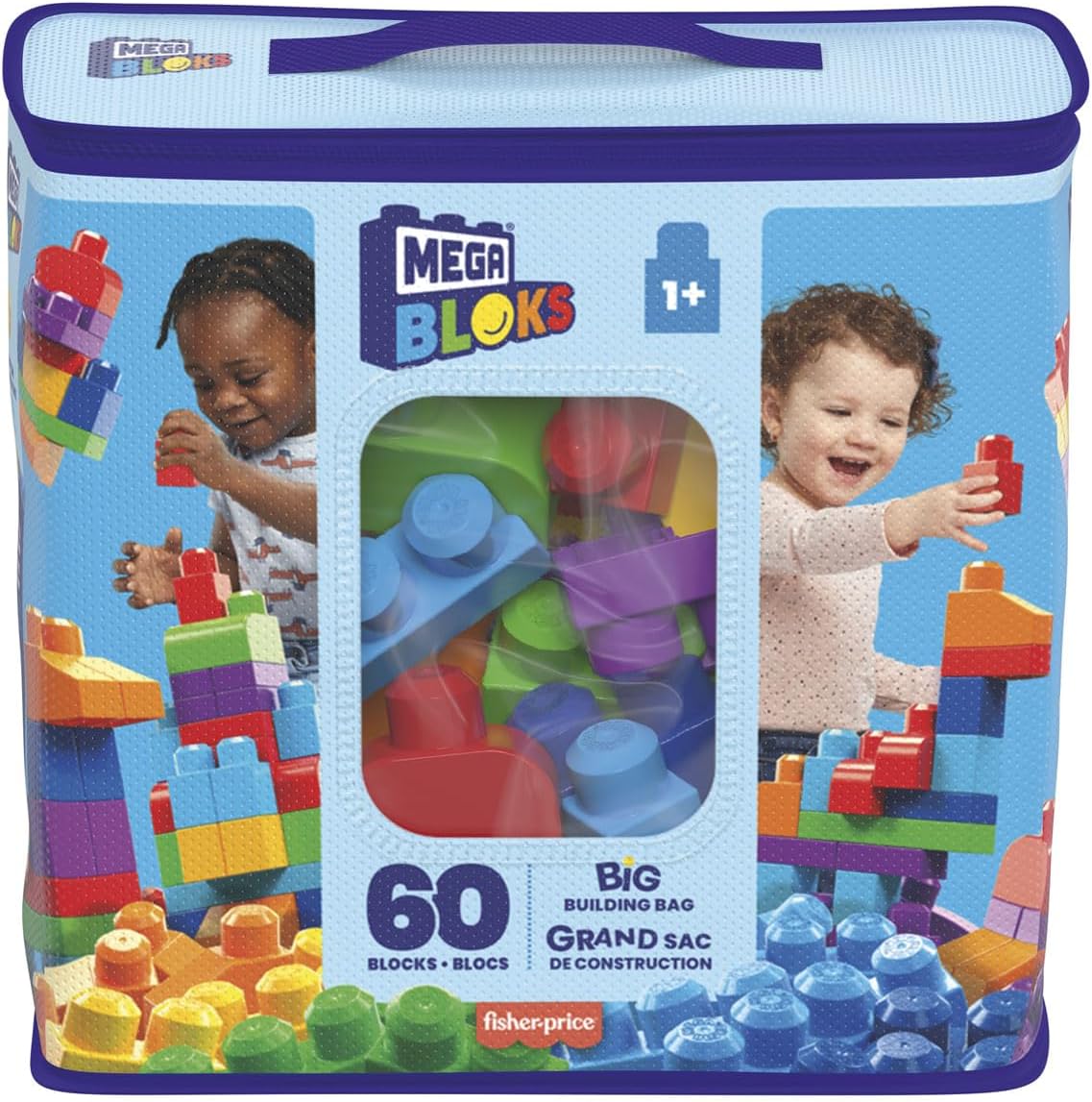 MEGA BLOKS First Builders Big Building Bag — Blue, 60 Pieces