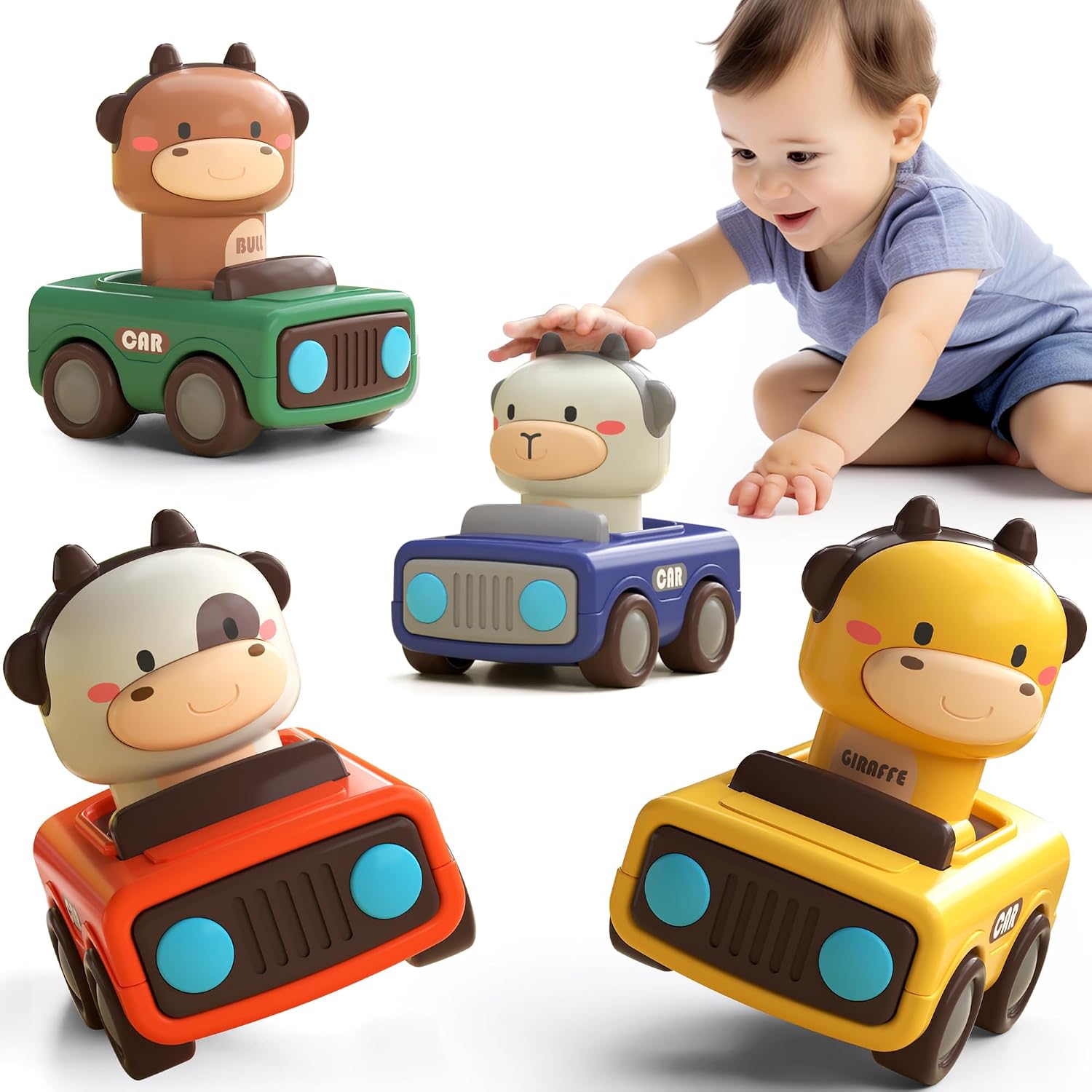 iPlay iLearn press-to-go animal car set