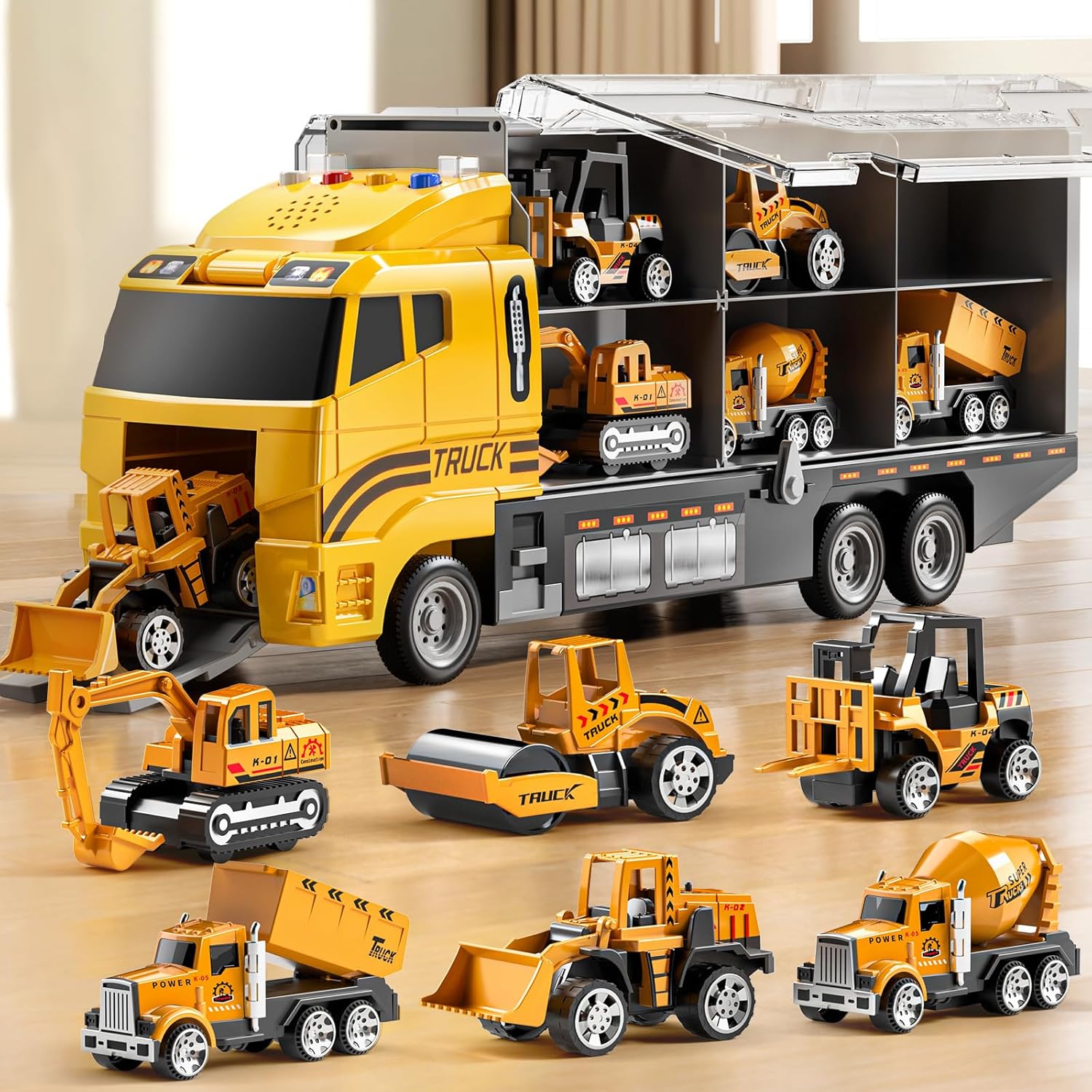 NIPLOOOW Construction Truck Carrier & Vehicle Play Set