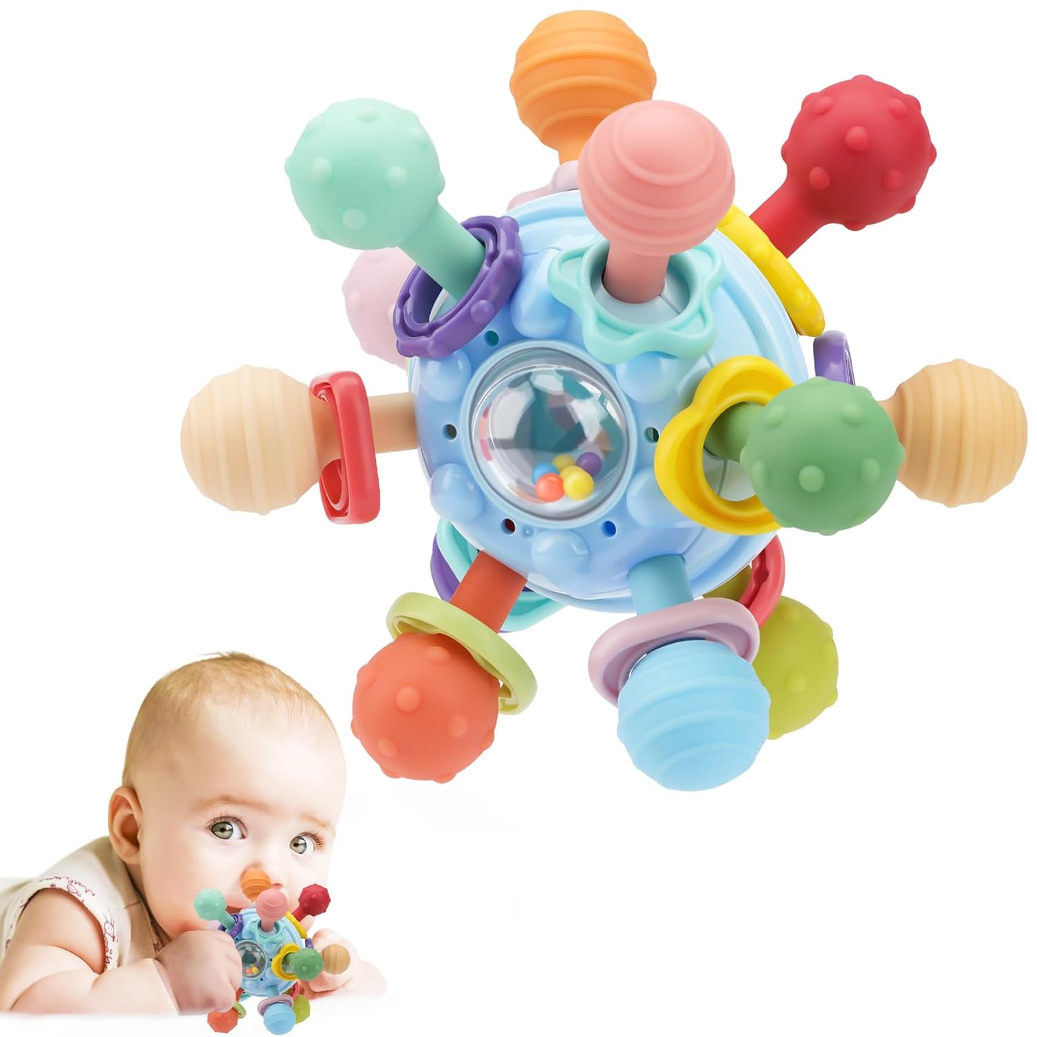 Sensory Teething Ball & Rattle — 12 textured silicone elements