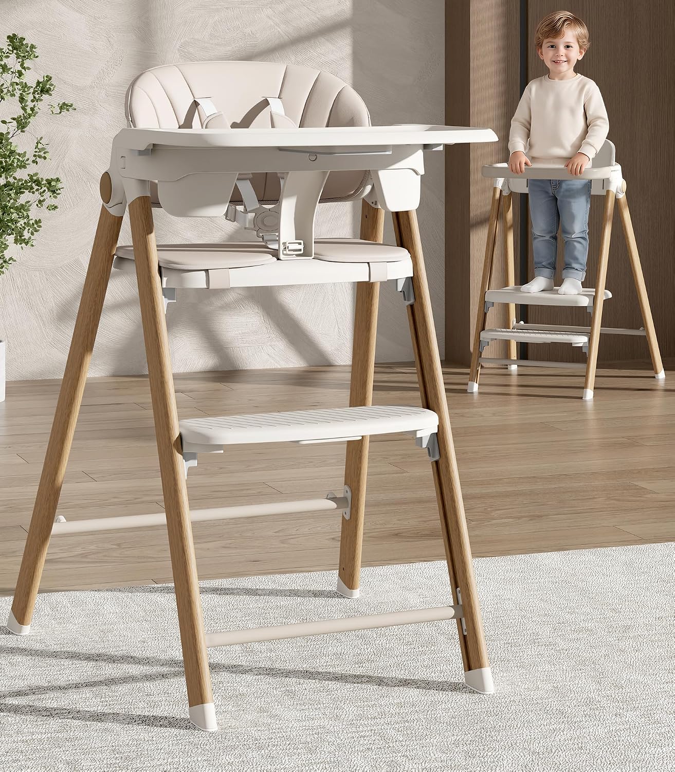 Cochymi Convertible High Chair & Toddler Tower — Wood-grain design