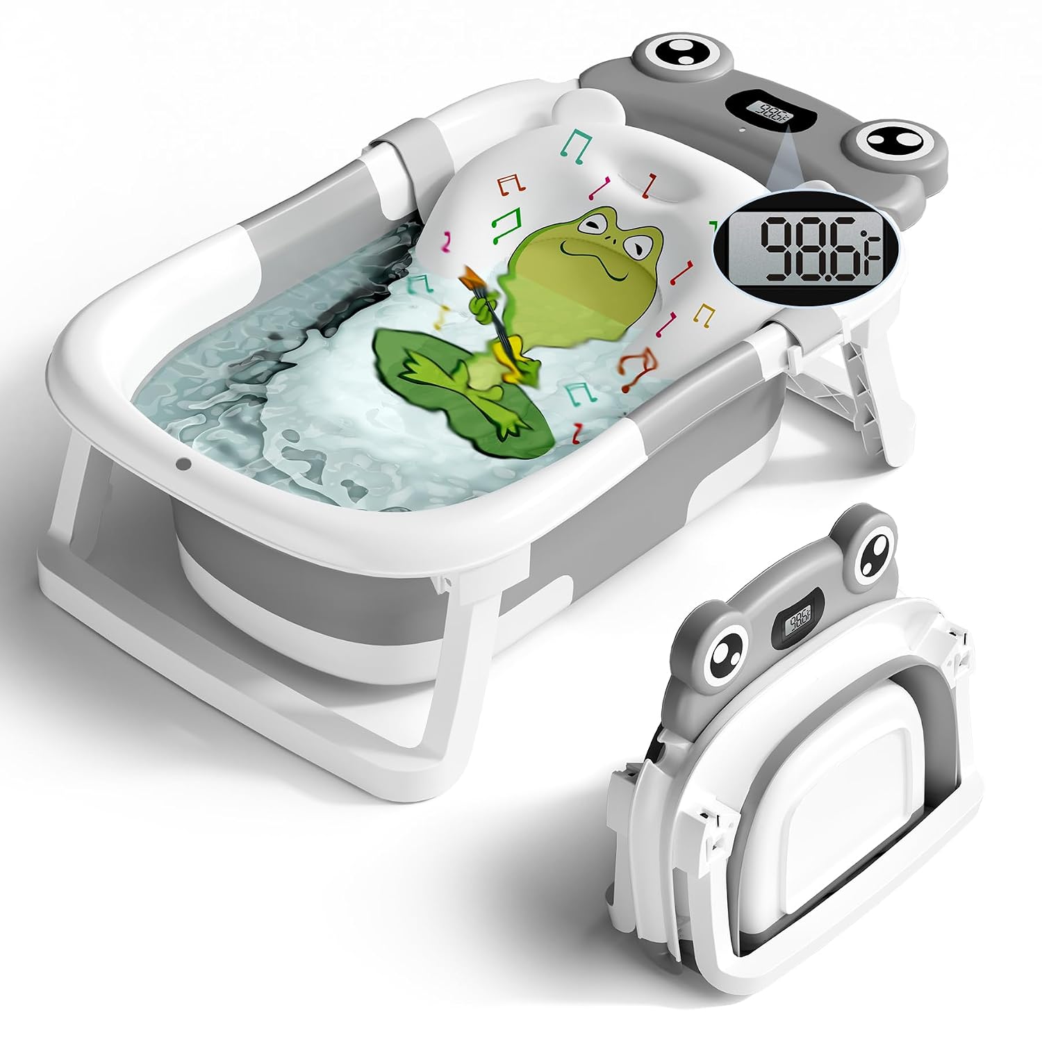 BUNWAG Collapsible Baby Bathtub — Frog Tub · Grey