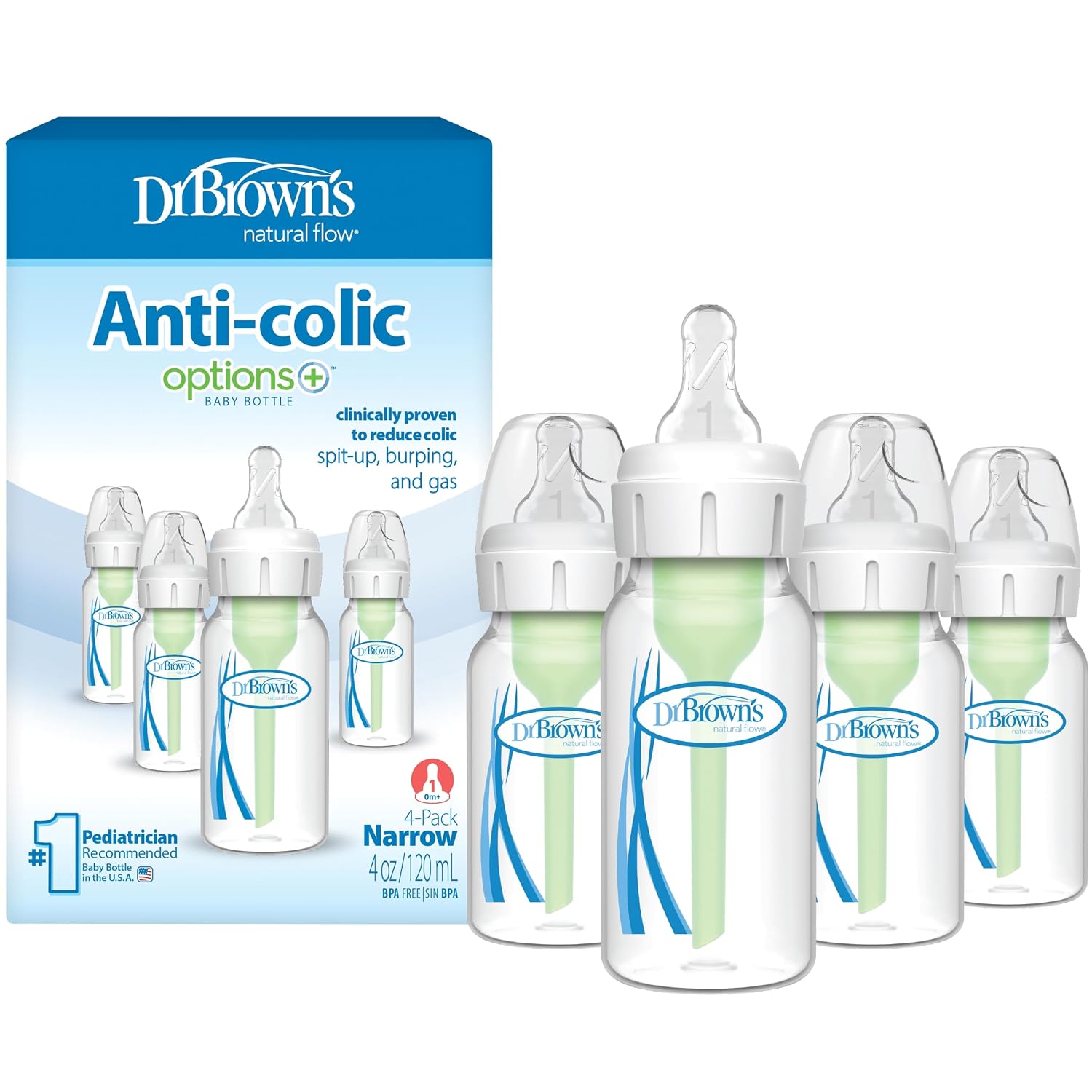 Dr. Brown’s Options+ Narrow Baby Bottles — Clear · 4 oz / 120 mL · 4-pack