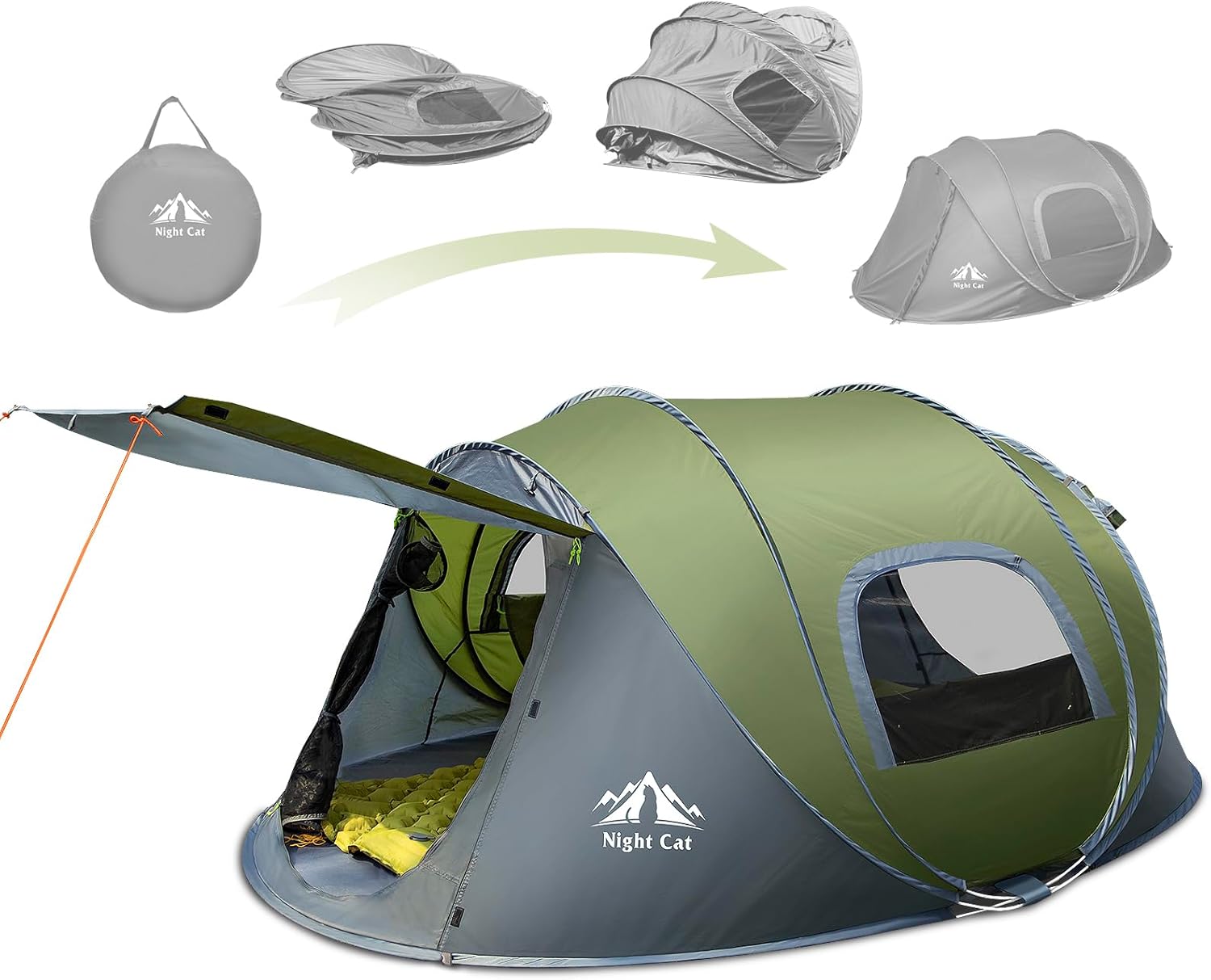 Green and grey Night Cat pop-up camping tent